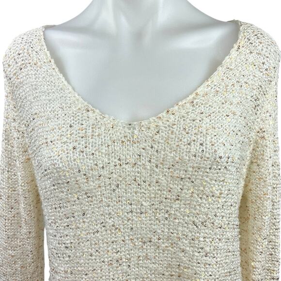 Miracle City White Wool Blend Knitted Sequin Long Sleeve Pullover Top Size S/M - Picture 3 of 5